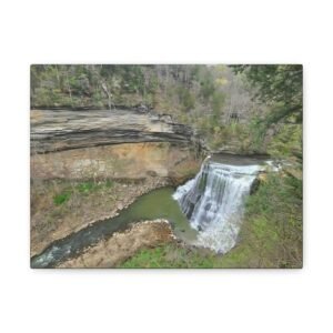 Tiered Waterfall Landscape Canvas, Spring Forest Gorge Photography Wall Art