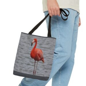 Texas Port A Leonabelle Lone Flamingo and Pelicans Photo Tote Bag — Tropical Bird Scene All-Over Print