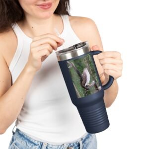 40oz Insulated Travel Mug – Forest Cooper's Hawk eyeing a Chipmunk Photos