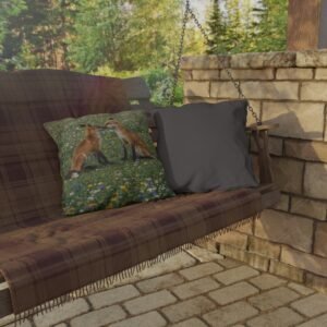 Fox Meadow Outdoor Pillow — Kissing Foxes Floral Garden Accent Pillow