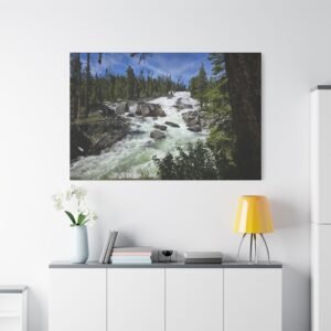 Alpine Torrent: Whitewater River Landscape Canvas, Mountain Forest Wilderness Photography Wall Art