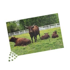 Longhorn Cattle Pasture Jigsaw Puzzle – Farm Animal Puzzle (110, 252, 520, 1014 pcs)