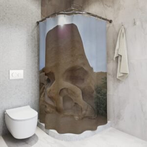 California Joshua Tree Skull Rock Shower Curtain — Dramatic Sculptural Bathroom Decor