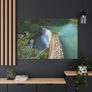 Arkansas Mirror Lake Dam Waterfall Canvas: Historic Cascade Over Emerald River, Landscape Photography Wall Art