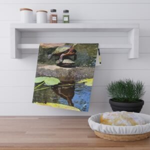 Turtle Reflection Tea Towel – Pond Nature Kitchen Linen