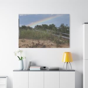Michigan Rainbow Coastal Dune Protection Canvas: Weathered Wooden Fence, Landscape Photography Wall Art