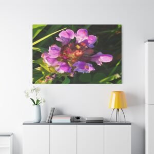 Magenta Ruffled Flower Photography Canvas Wall Art | Purple Pink Bloom Golden Stamen