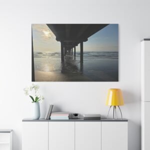 Texas Port A Coastal Beach Pier Perspective Canvas: Wooden Architecture and Reflections, Photography Wall Art