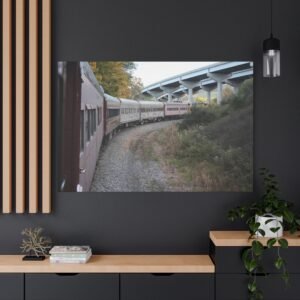 Pennsylvania Lehigh Gorge Vintage Semi Quincentennial Steam Train Canvas, Photography Burgundy and Silver Passenger Cars Wall Art