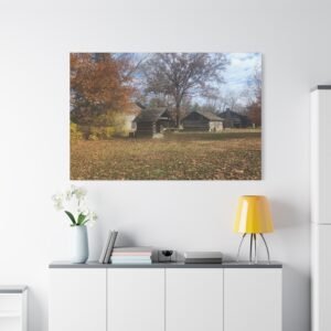 Indiana Fowler Cabins Autumn at the Frontier Settlement Canvas: 19th Century Fall Woodland Heritage Site Wall Art