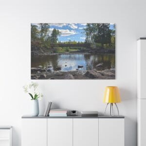 Minnesota Gooseberry Tranquil River Crossing Canvas: Wooden Pedestrian Bridge Photography Wall Art