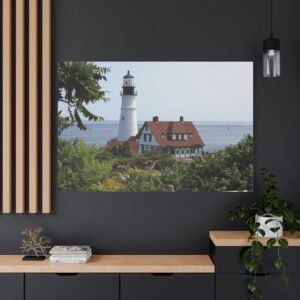 Maine Fort Williams Coastal Lighthouse Canvas: Historic New England Victorian Architecture Landscape Wall Art