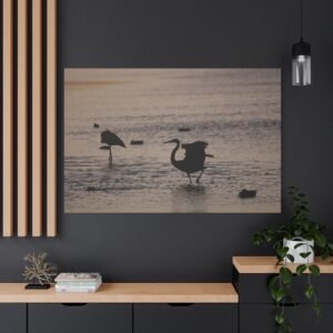 Silhouettes of the Golden Hour Canvas: Wading Birds in Wetland Habitat Wildlife Photography Wall Art