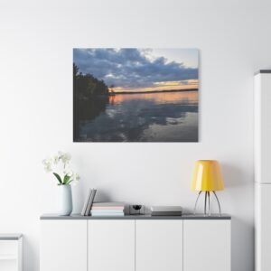 Minnesota Wakemup Golden Hour Reflection Canvas: Lakeside Sunset Landscape, Serene Waterfront Photography Wall Art