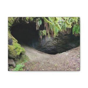 Emerald Cavern Canvas: Underground Cave Pool with Cascading Ferns, Landscape Wall Art